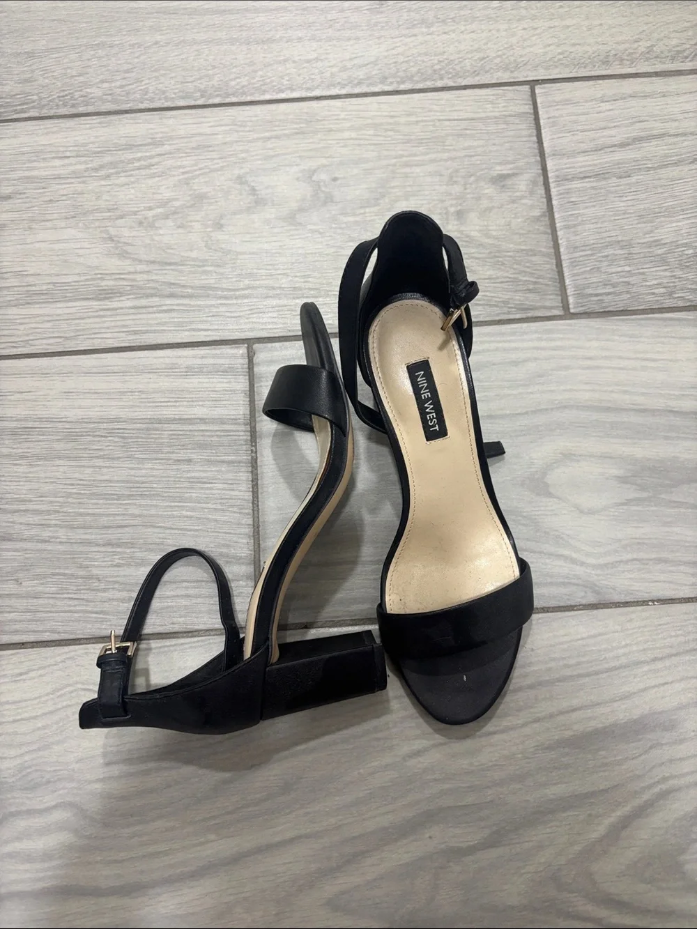 Nine West Black Open-Toe Ankle-Strap Heels